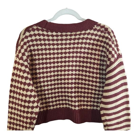 Forever 21 Mixed Print Cropped V-neck Cardigan Preppy Academia Women's M NWT - Picture 10 of 11